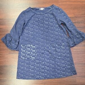 Crewcuts Navy Blue Patterned Ruffle Sleeve Dress Size 7